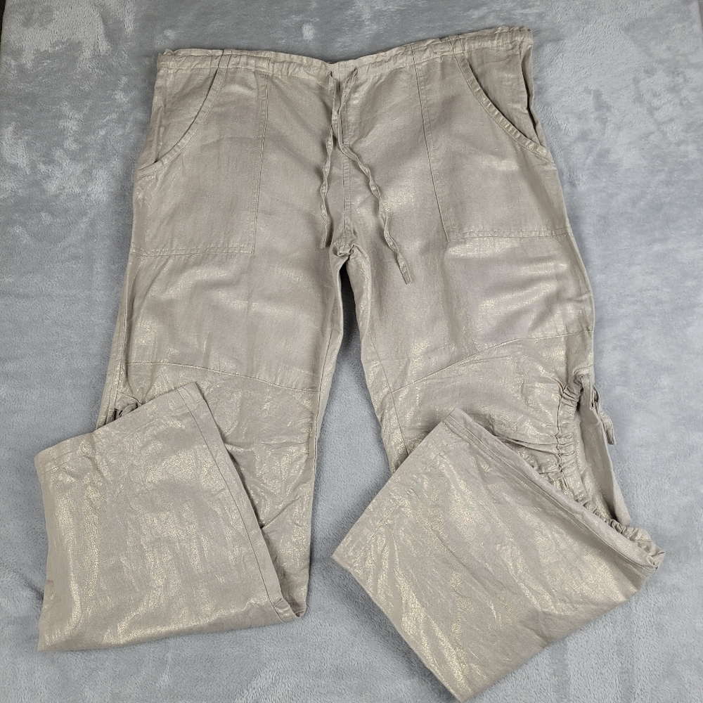 Hanna For La Journee Women's Pants Metalic Linen Blend Lagenlook Size 2 US 6 - 8